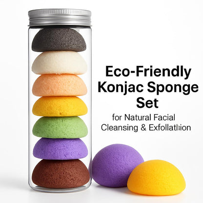 Multi-colored konjac sponge set for natural facial cleansing and exfoliation