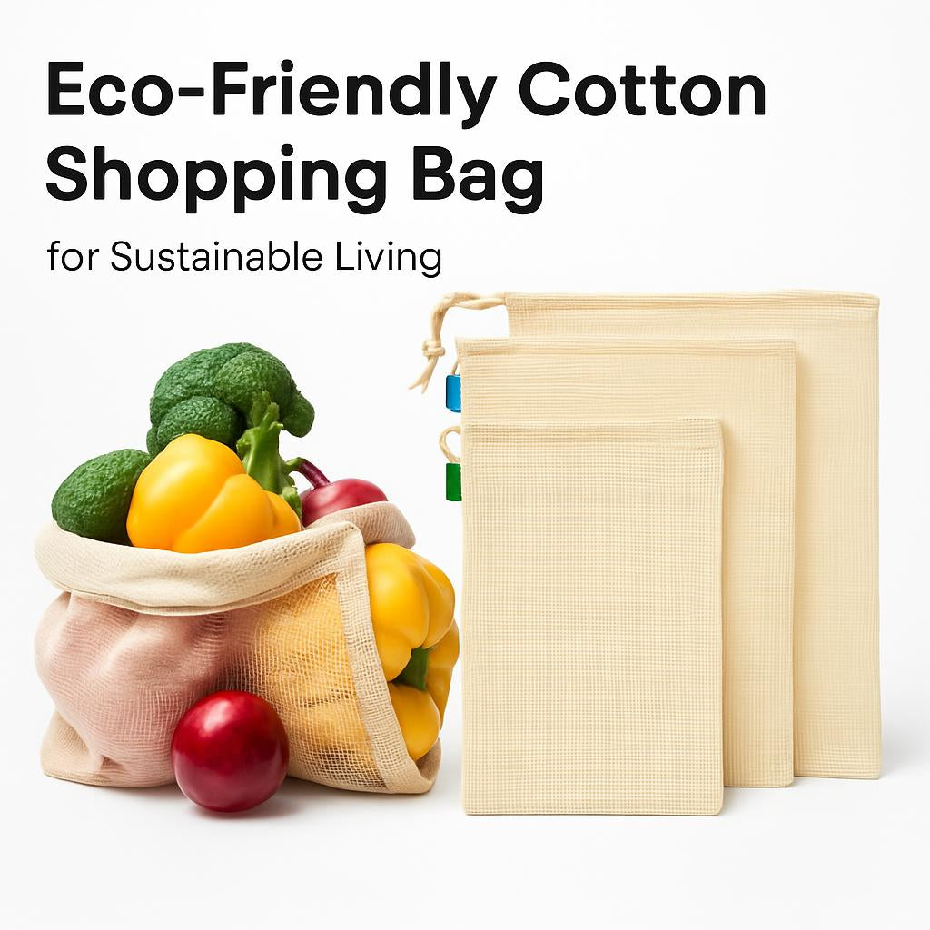 Natural cotton reusable produce bags with drawstring closure