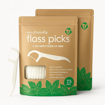 Eco-Friendly Mint Floss Picks in Biodegradable Packaging