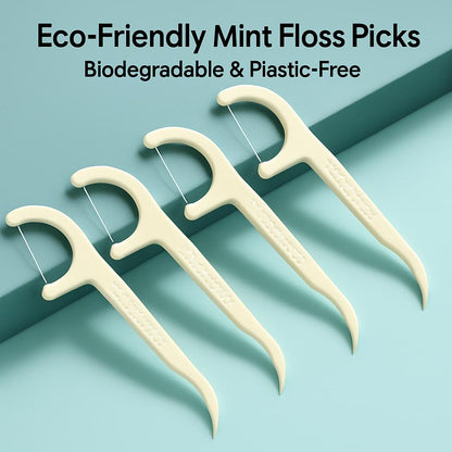 Eco-Friendly Mint Floss Picks - Biodegradable & Plastic-Free Oral Care