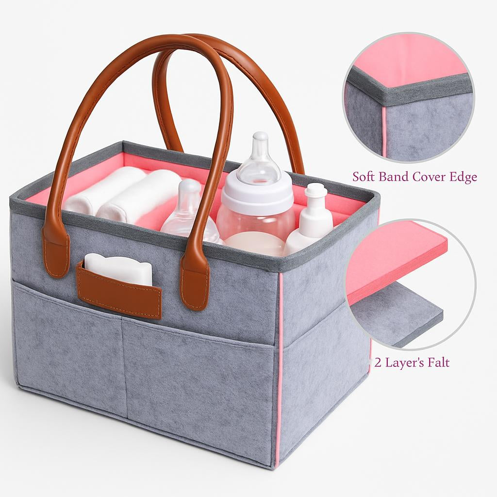 Eco-Friendly Felt Storage Bag - Stylish Organizer in Gray & Pink