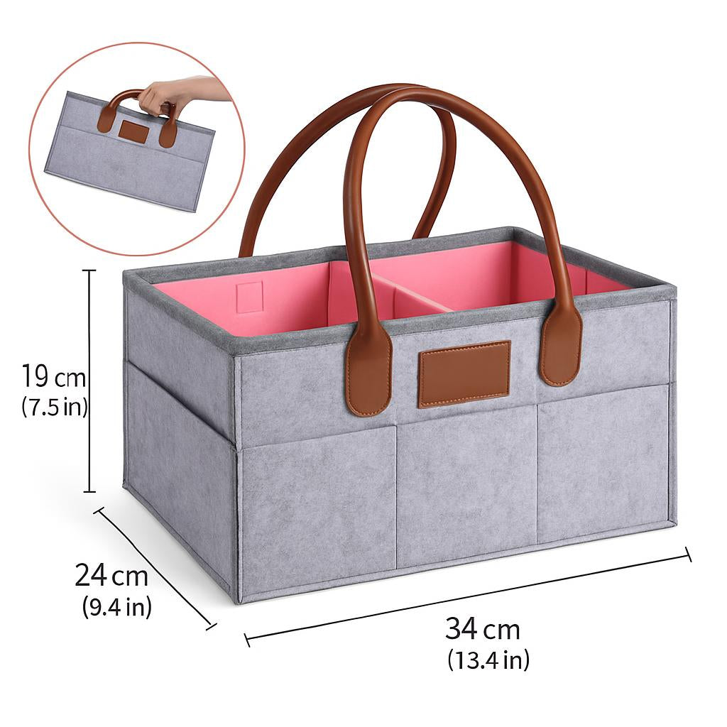 Eco-Friendly Felt Storage Bag - Stylish Organizer in Gray & Pink