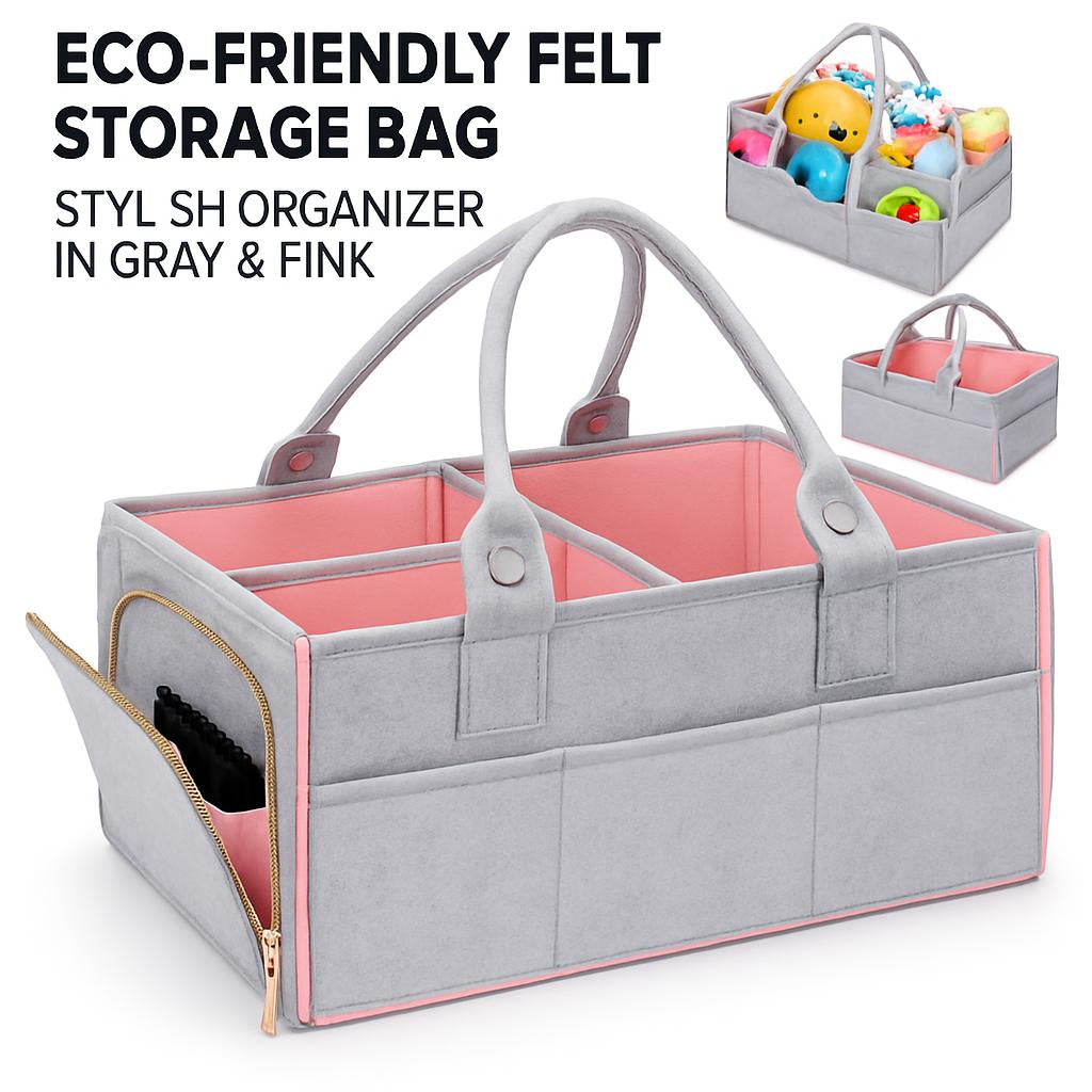 Eco-Friendly Felt Storage Bag - Stylish Organizer in Gray & Pink