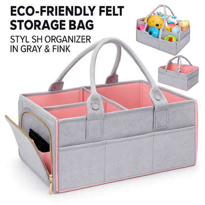 Eco-Friendly Felt Storage Bag - Stylish Organizer in Gray & Pink