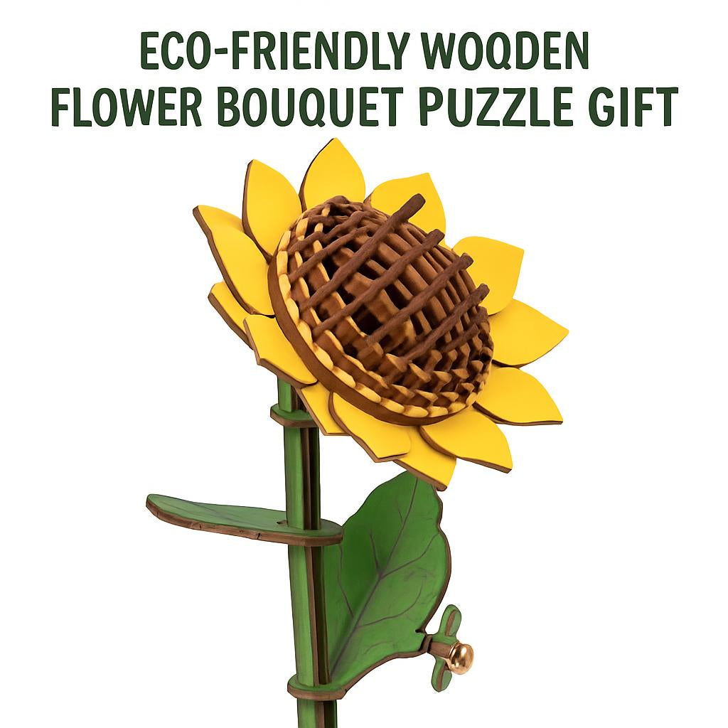 Eco-Friendly Wooden Flower Bouquet Puzzle Gift