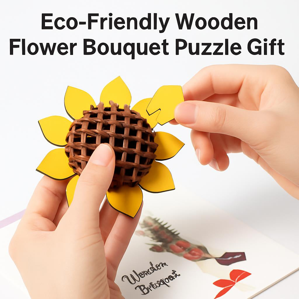 Eco-Friendly Wooden Flower Bouquet Puzzle Gift