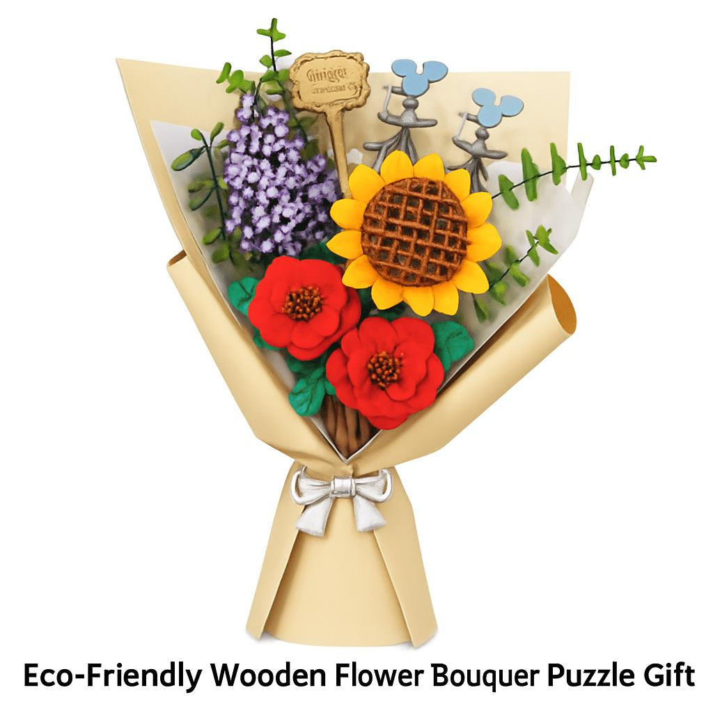 Eco-Friendly Wooden Flower Bouquet Puzzle Gift