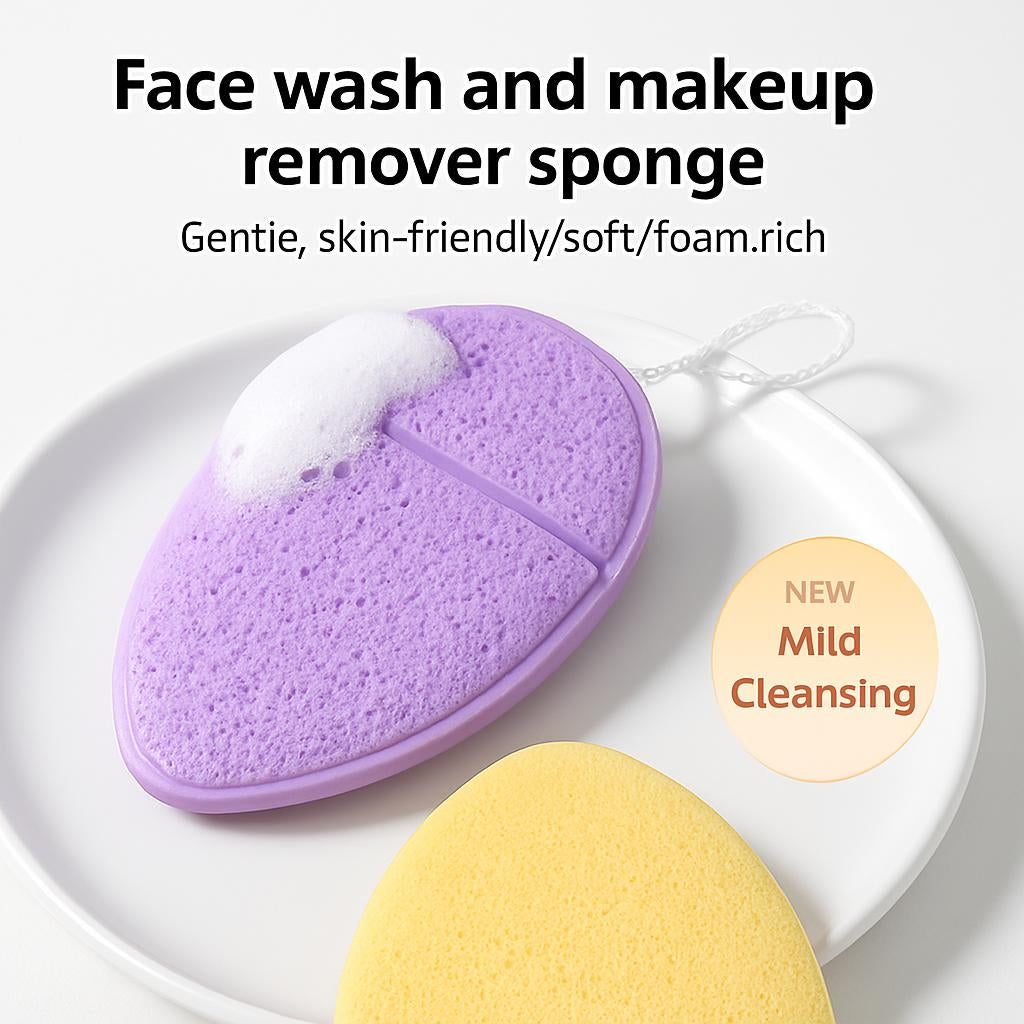 Purple and Yellow Reusable Face Wash and Makeup Remover Sponge