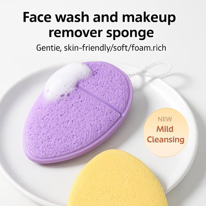 Purple and Yellow Reusable Face Wash and Makeup Remover Sponge