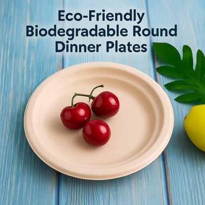 Eco-Friendly Biodegradable Round Dinner Plates - Natural Beige