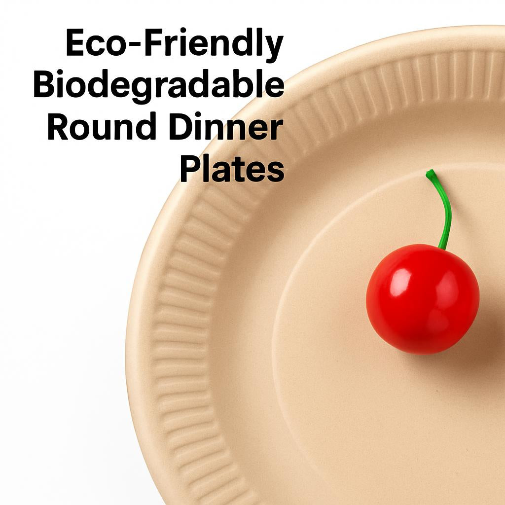 Eco-Friendly Biodegradable Round Dinner Plates - Natural Beige