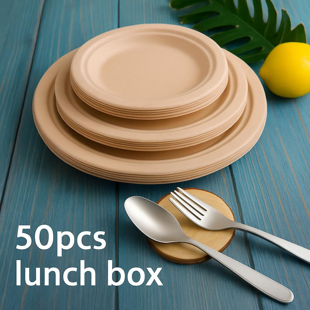 Eco-Friendly Biodegradable Round Dinner Plates - Natural Beige