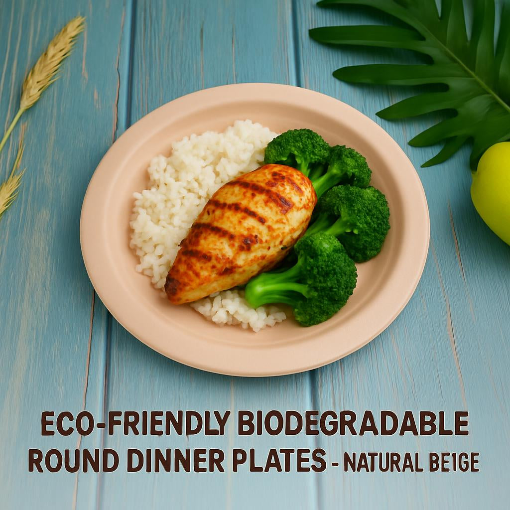 Eco-Friendly Biodegradable Round Dinner Plates - Natural Beige
