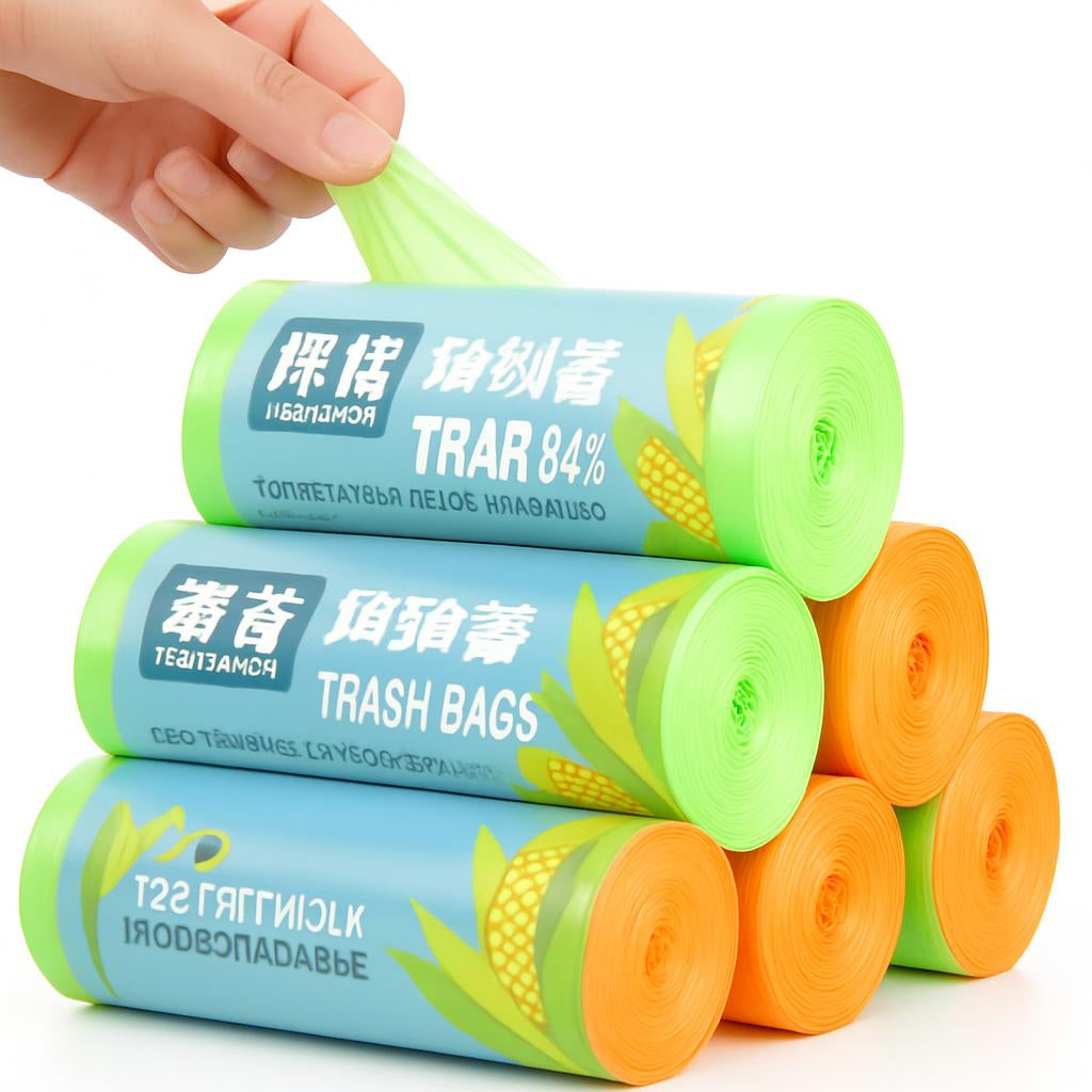 Eco-Friendly Biodegradable Trash Bags in Green and Orange