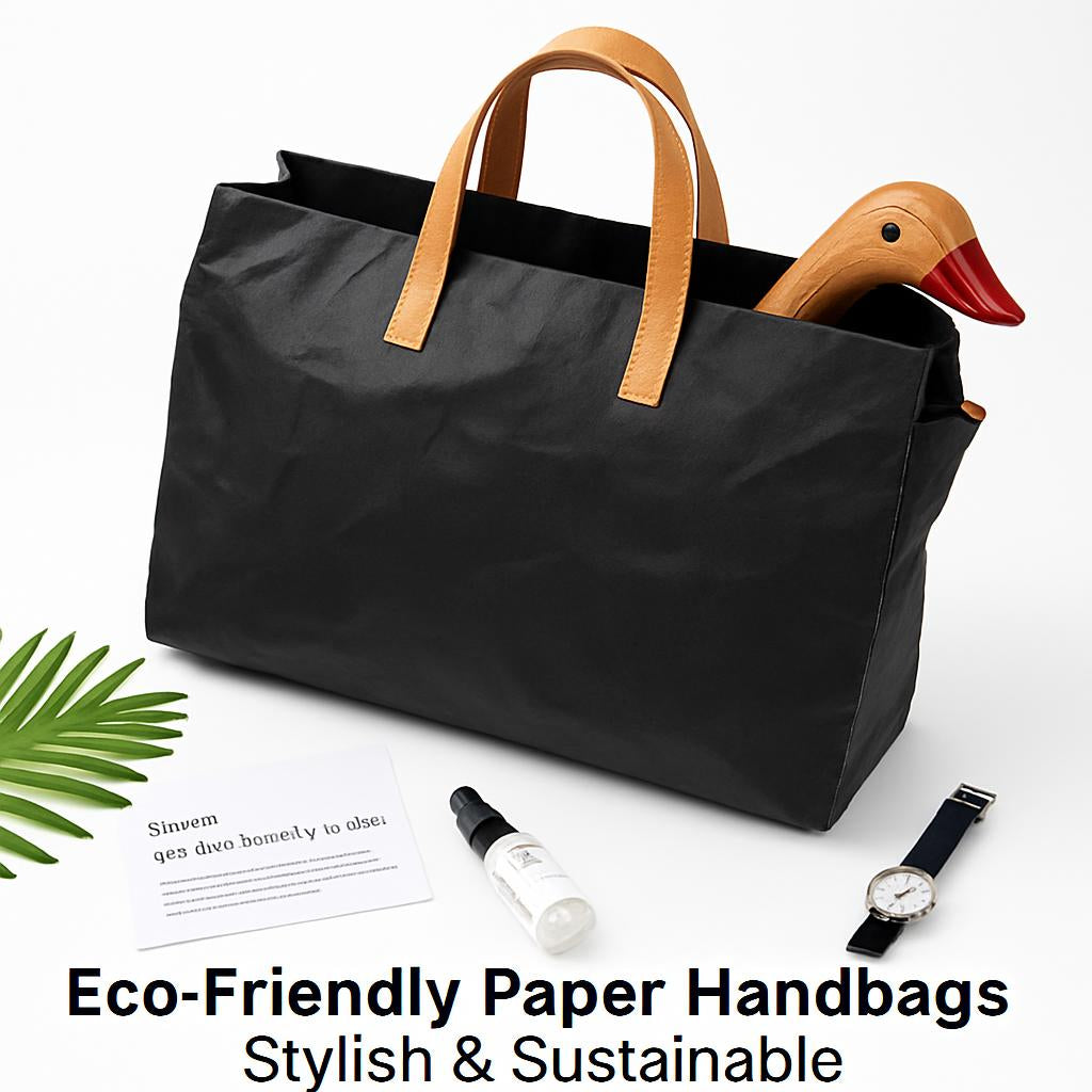 Eco-Friendly Black Tote Bag with Brown Handles