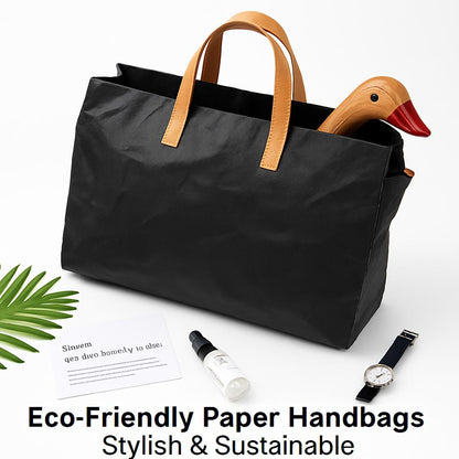 Eco-Friendly Black Tote Bag with Brown Handles