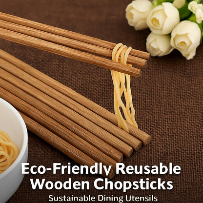 Eco-Friendly Reusable Wooden Chopsticks - Sustainable Dining Utensils