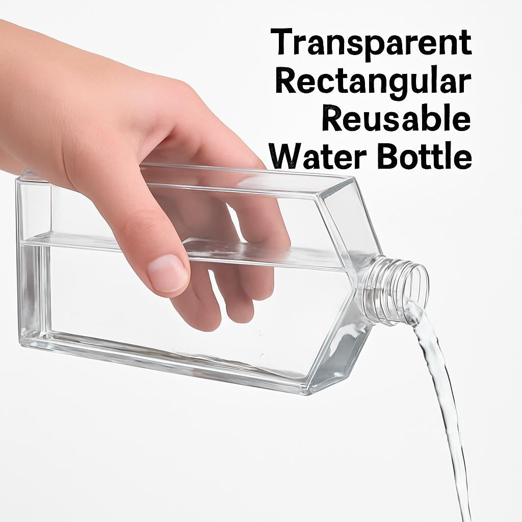 Transparent Rectangular Reusable Water Bottle - Eco-Friendly Hydration Solution