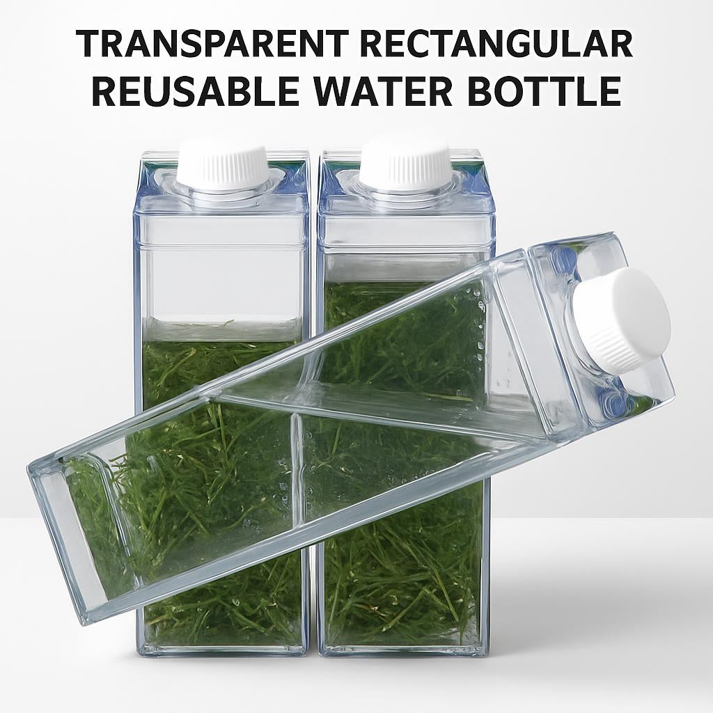 Transparent Rectangular Reusable Water Bottle - Eco-Friendly Hydration Solution