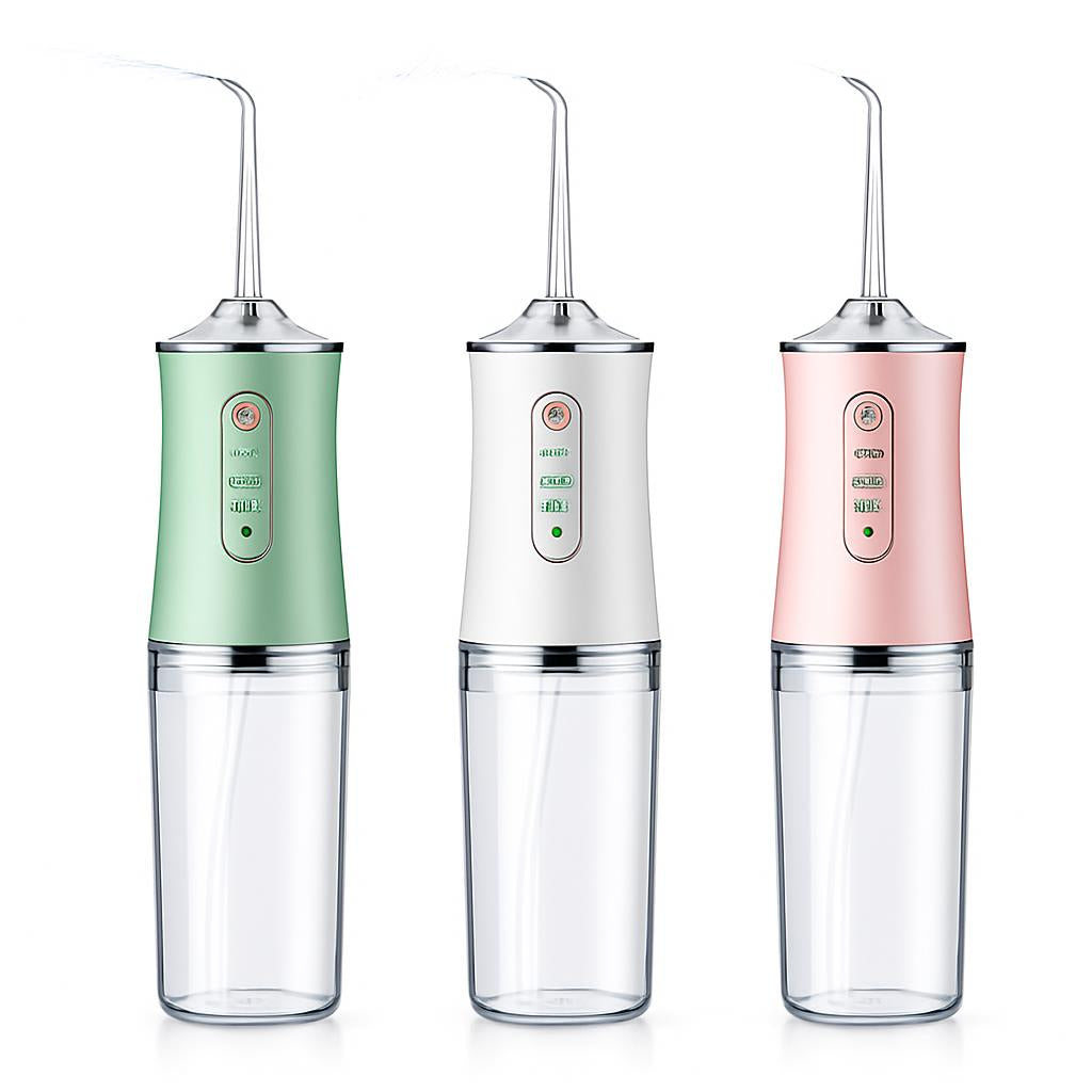 Eco-Friendly Portable Water Flosser in Green, White, and Pink