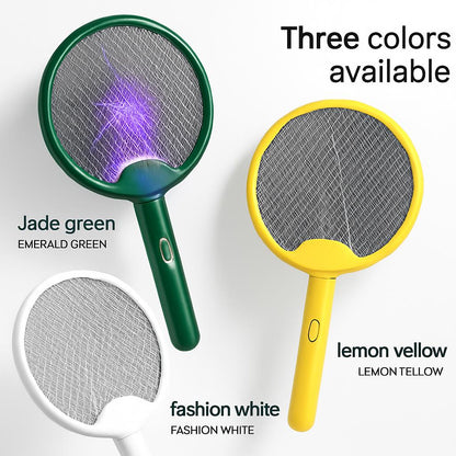 Eco-friendly electric fly swatter in emerald green, fashion white, and lemon yellow