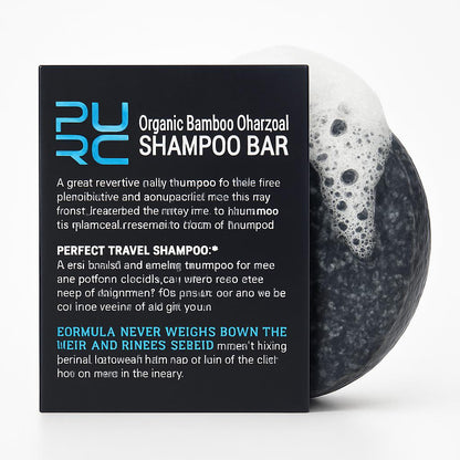 Organic Bamboo Charcoal Shampoo Bar - Plastic-Free, Vegan, Handmade