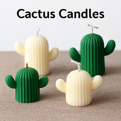 Eco-Friendly Cactus Decorative Candles in Green and White Wax