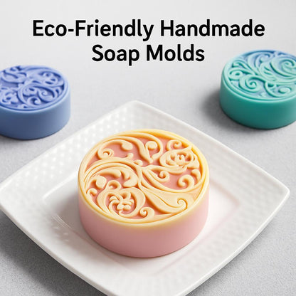 Pastel decorative soap bars with floral and swirl designs
