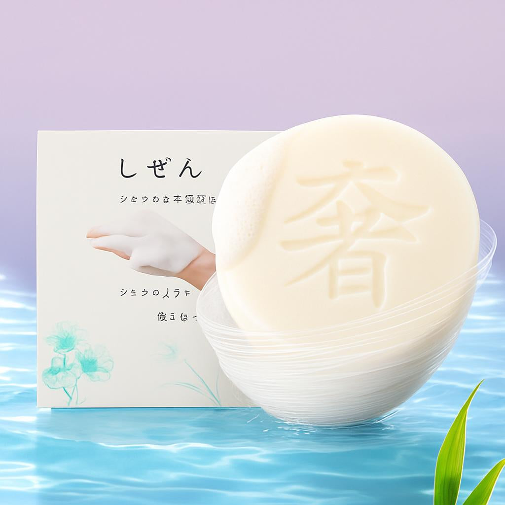 Natural round soap bar in eco-friendly packaging