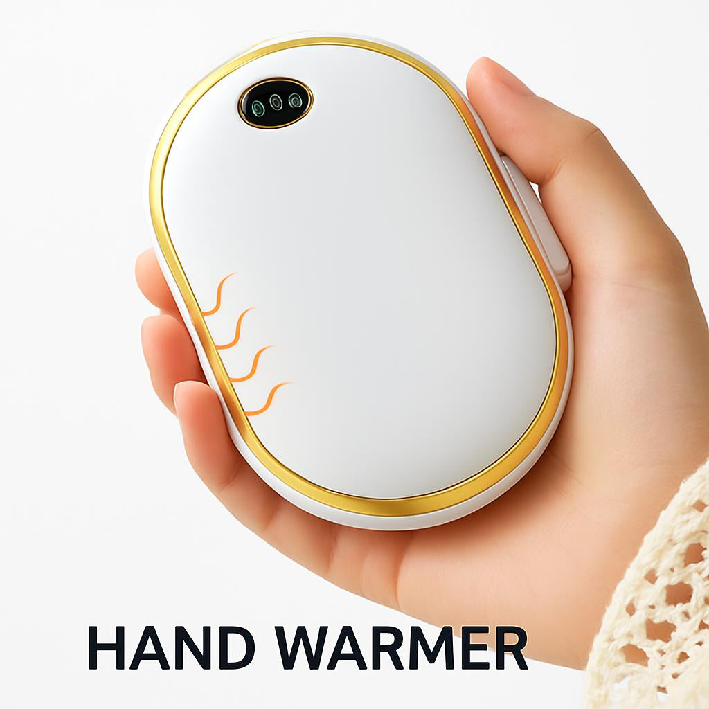 Eco-Friendly Rechargeable Hand Warmer in White with Gold Accents