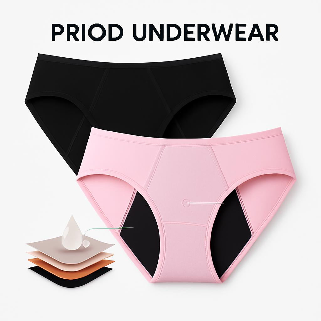 Eco-Friendly Reusable Period Underwear - Black & Pink Briefs (Pack of 3)