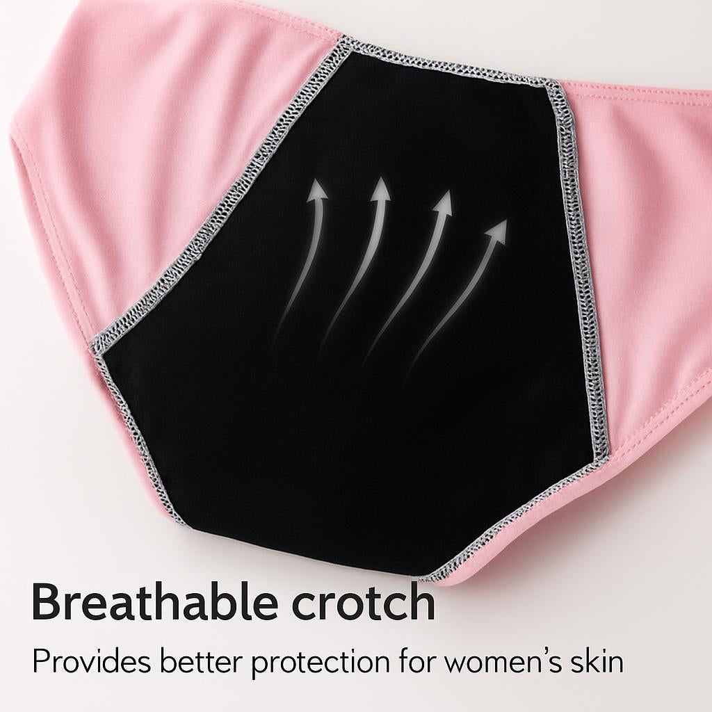 Eco-Friendly Reusable Period Underwear - Black & Pink Briefs (Pack of 3)