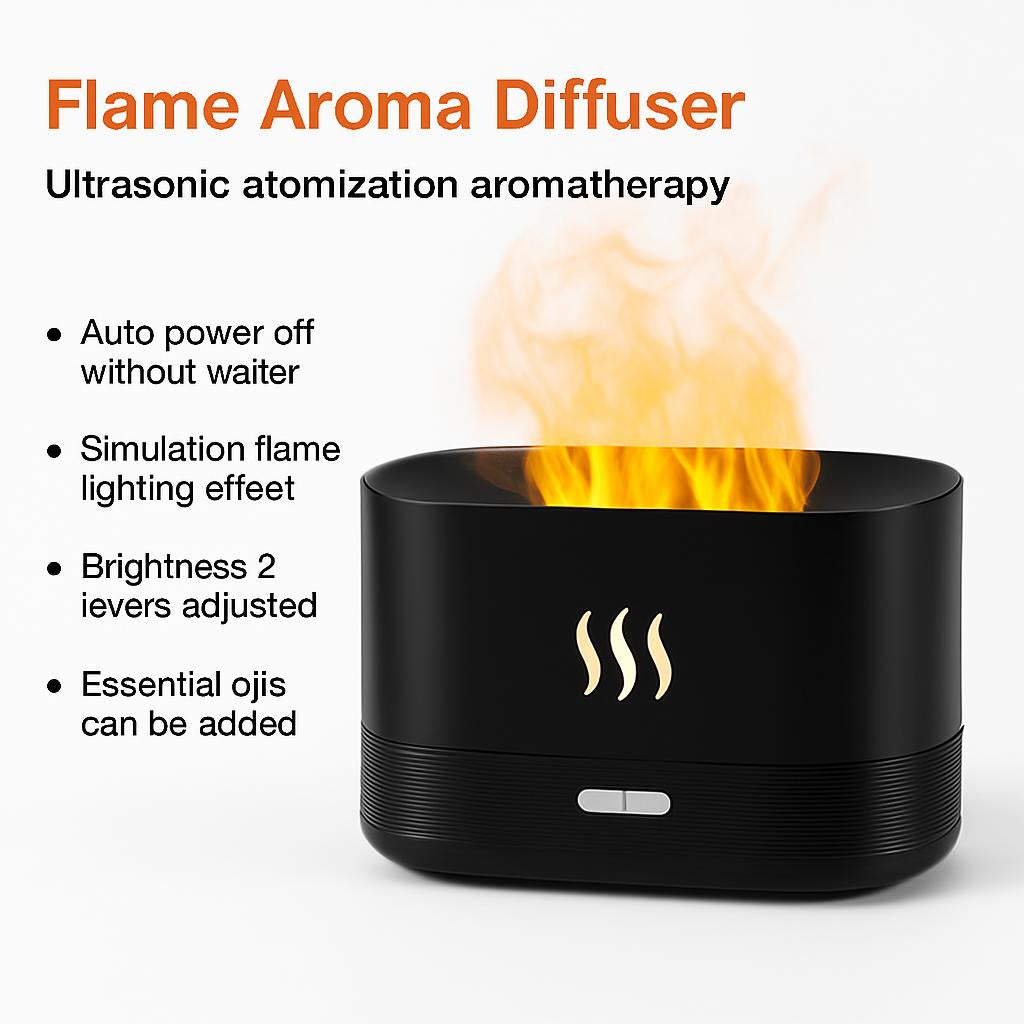 Compact Black Flame Aroma Diffuser - Ultrasonic Aromatherapy Device