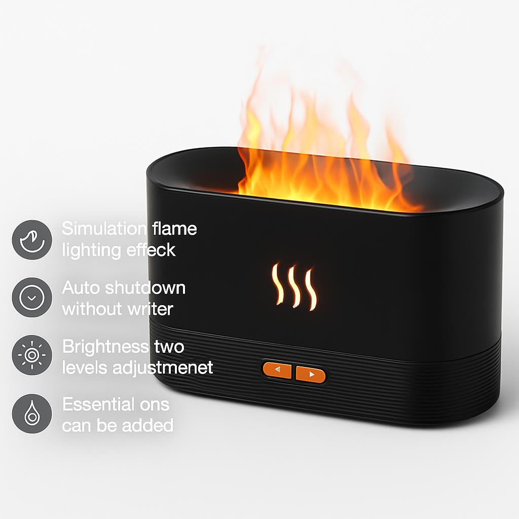 Compact Black Flame Aroma Diffuser - Ultrasonic Aromatherapy Device
