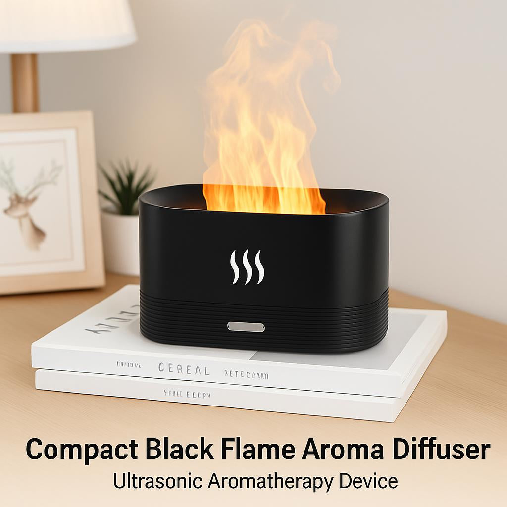 Compact Black Flame Aroma Diffuser - Ultrasonic Aromatherapy Device