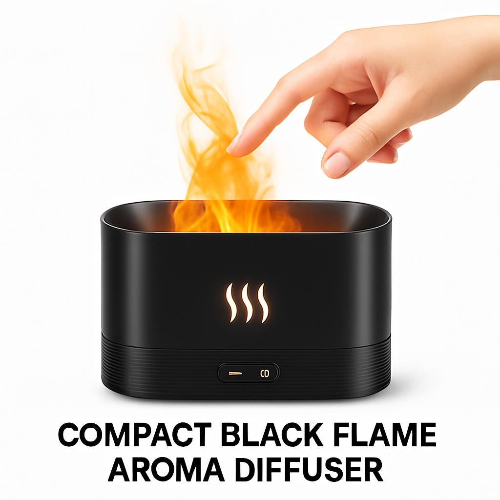 Compact Black Flame Aroma Diffuser - Ultrasonic Aromatherapy Device