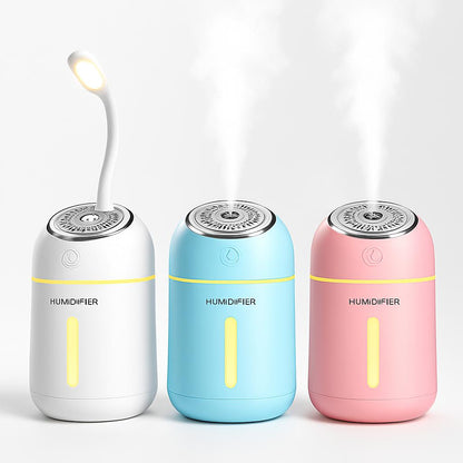 Portable Ultrasonic Humidifier in White, Blue, and Pink