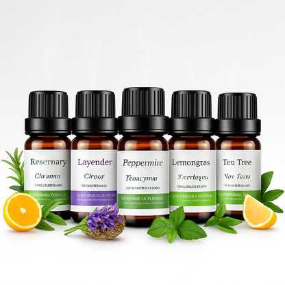 Natural Aromatherapy Essential Oils Set in Eco-Friendly Glass Bottles