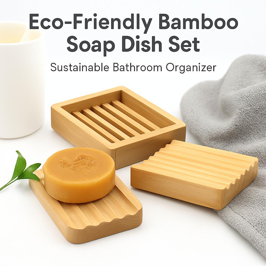 Bamboo Soap Dish Set with Natural Wood Tones