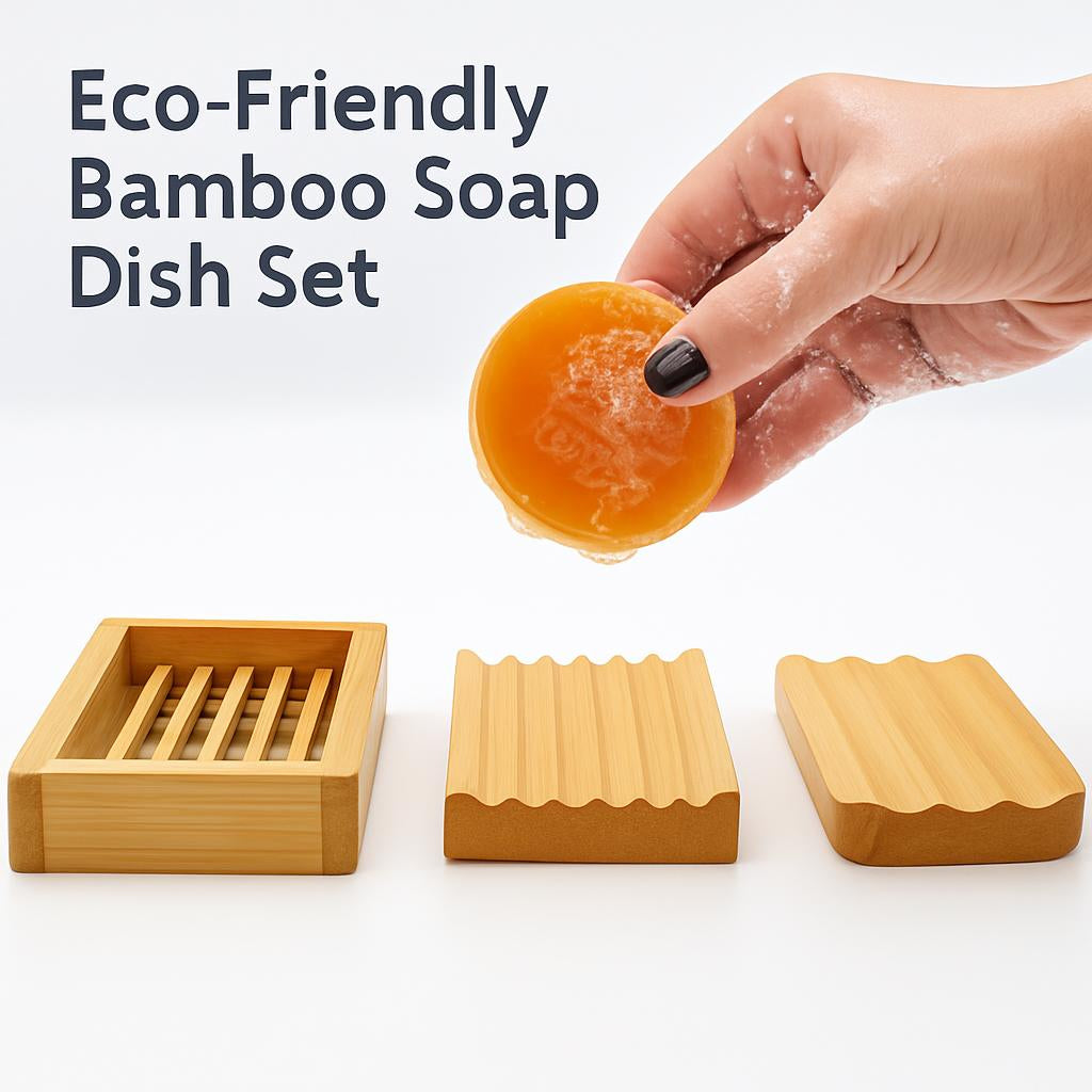 Eco-Friendly Bamboo Soap Dish Set - Sustainable Bathroom Organizer