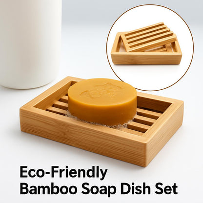 Eco-Friendly Bamboo Soap Dish Set - Sustainable Bathroom Organizer