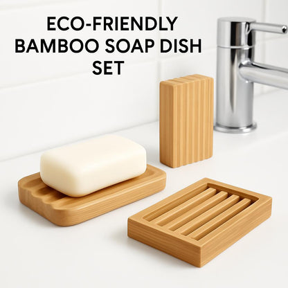 Eco-Friendly Bamboo Soap Dish Set - Sustainable Bathroom Organizer