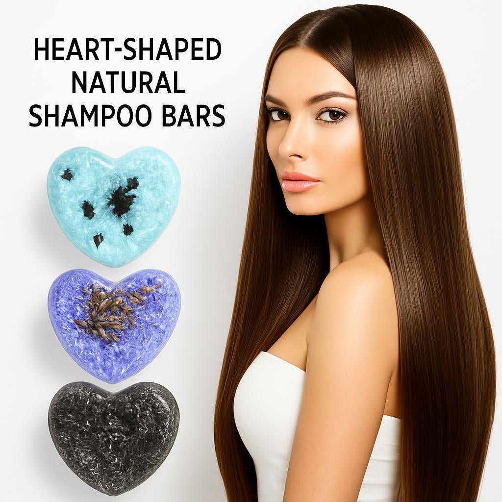 Heart-Shaped Natural Shampoo Bars - Eco-Friendly, Plastic-Free Hair Care