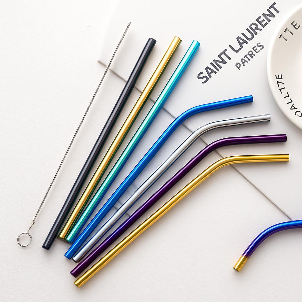 Eco-Friendly Stainless Steel Reusable Metal Straws with Cleaning Brushes