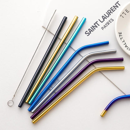 Eco-Friendly Stainless Steel Reusable Metal Straws with Cleaning Brushes