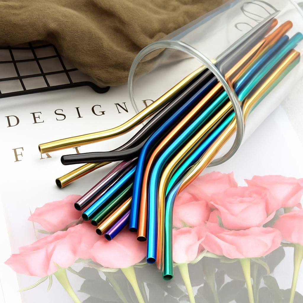 Eco-Friendly Stainless Steel Reusable Metal Straws with Cleaning Brushes