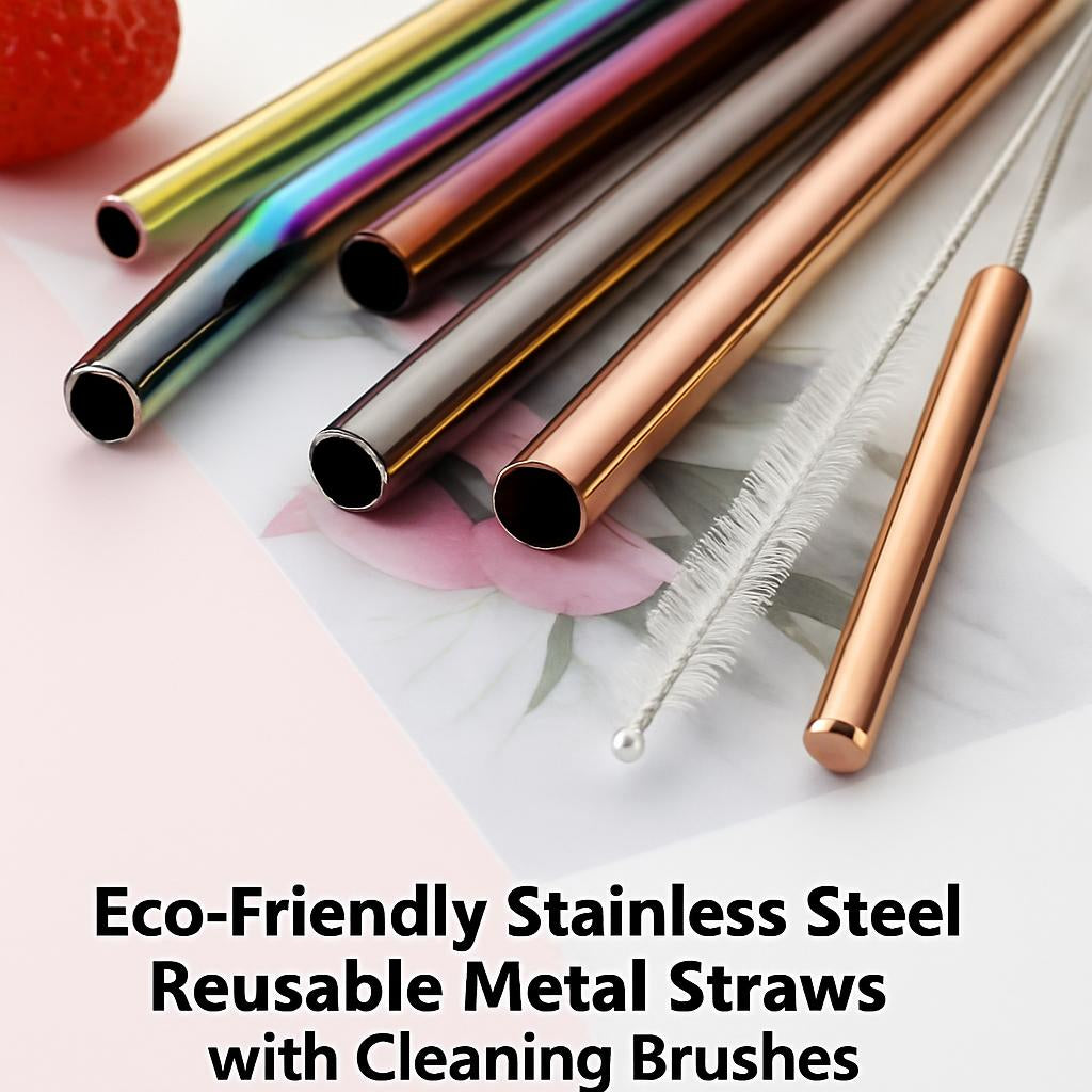 Eco-Friendly Stainless Steel Reusable Metal Straws with Cleaning Brushes