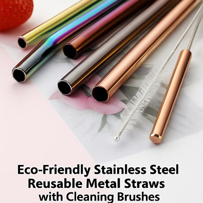 Eco-Friendly Stainless Steel Reusable Metal Straws with Cleaning Brushes