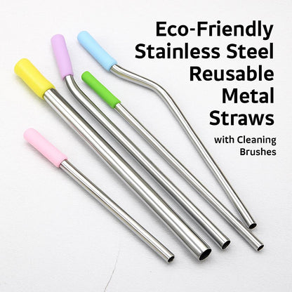 Eco-Friendly Stainless Steel Reusable Metal Straws with Cleaning Brushes