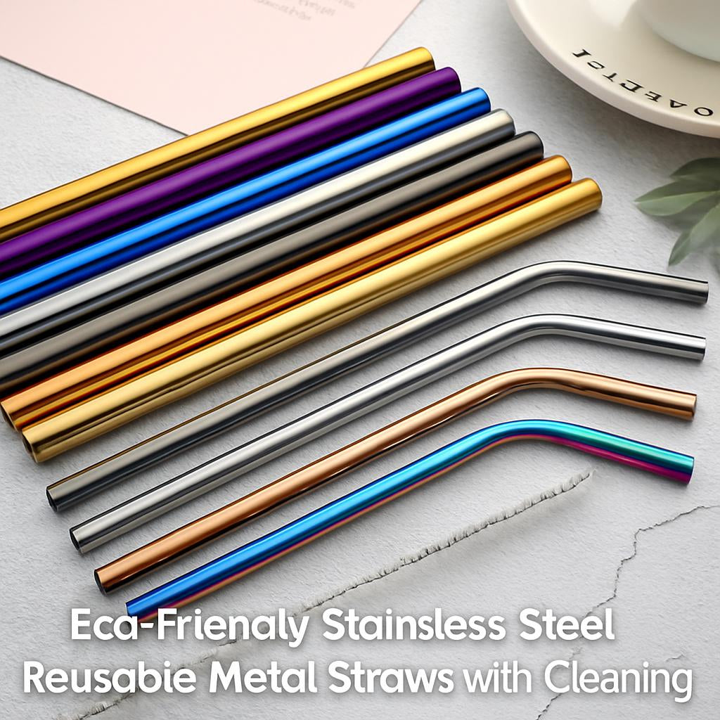 Eco-Friendly Stainless Steel Reusable Metal Straws with Cleaning Brushes